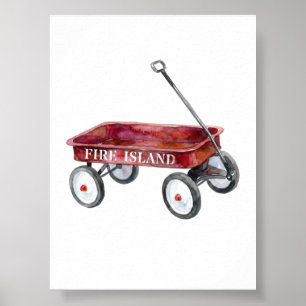 Fire Island Roter Wagen Aquarell Strandurlaub Poster