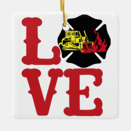 FIRE-LIEBE mit Dozer und Flammen [FL15] Keramikornament
