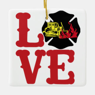 FIRE-LIEBE mit Dozer und Flammen [FL15] Keramikornament
