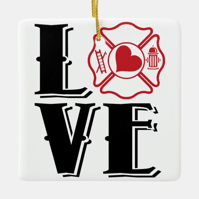 FIRE-LIEBE mit Malteser Kreuz und Herz Keramikornament (Vorderseite)