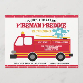 Fire LKW Thema Geburtstagsfeier Einladung