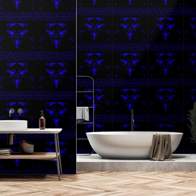 Fire Lotus Midnight Blue 1 Tapete (Badezimmer)