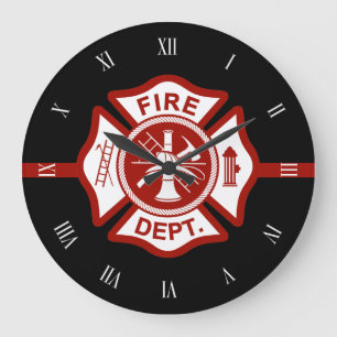 Fire Rescue Maltese Cross Symbol Black Große Wanduhr