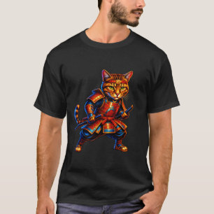 Fire Samurai Katze T-Shirt – Rote & Goldene Fellin