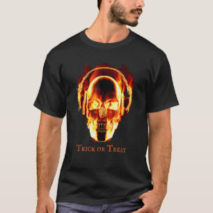 Fire Skeleton Headphones Halloween Costume T-Shirt