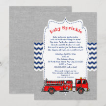 Fire Truck Baby Invitation à saupoudrer, gris mari