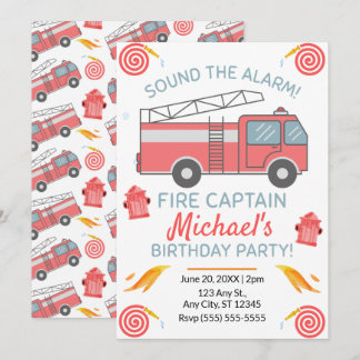 Fire Truck Birthday Invitation Einladung