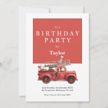 Fire Truck Birthday Invitation | Kids Party Card