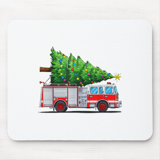 Fire Truck Christmas Tree Xmas Lights Firefighter  Mousepad (Vorne)