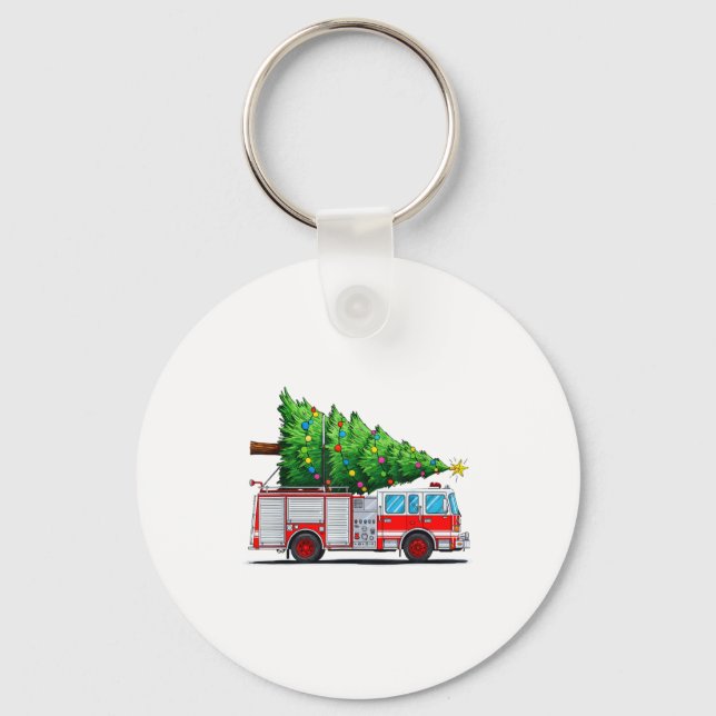 Fire Truck Christmas Tree Xmas Lights Firefighter  Schlüsselanhänger (Vorderseite)