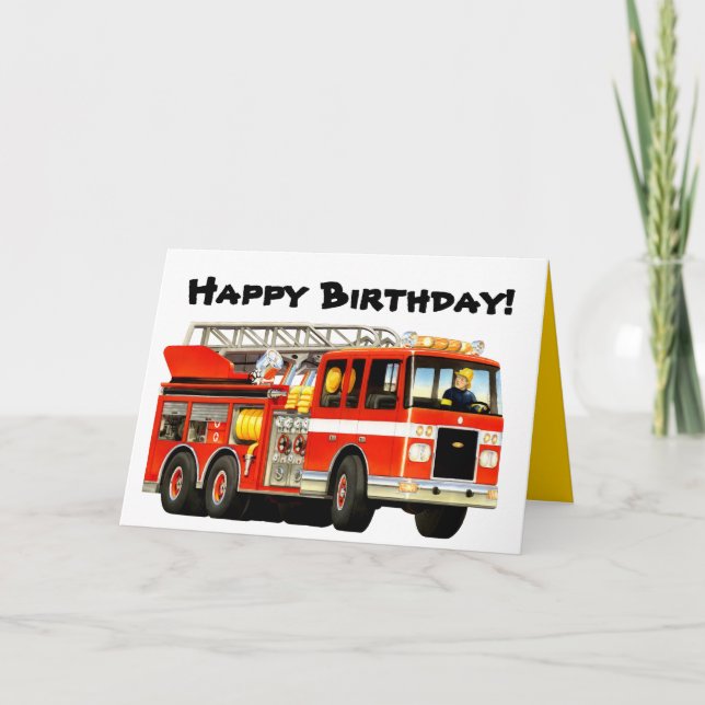 Fire Truck Happy Birthday Karte (Vorderseite)