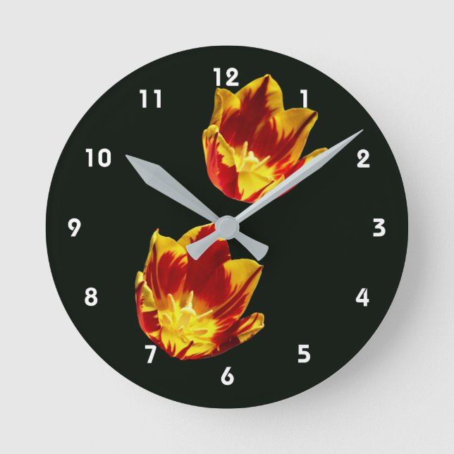 Fire Tulip Flowers Round Clock Runde Wanduhr (Vorderseite)
