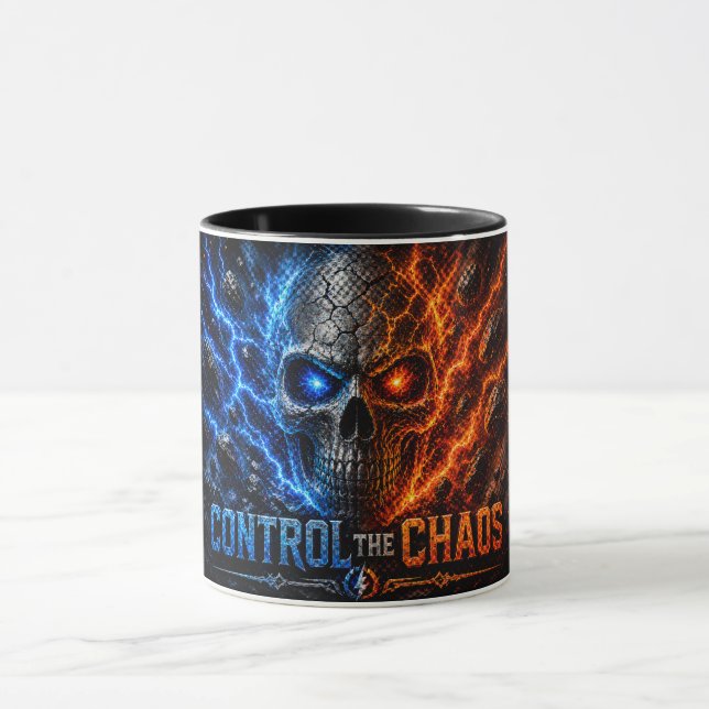 Fire vs Ice Skull 3D-Shirt – Tasse (Zentrum)
