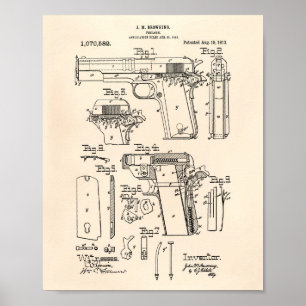 Firearm 1913 Patent Art Old Peper Poster