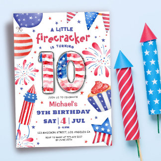 Firecracker 4. Juli 10. Geburtstag Patriotic Niedl Einladung