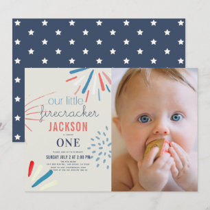 Firecracker 4. Juli Feuerwerk Foto 1. Geburtstag Einladung