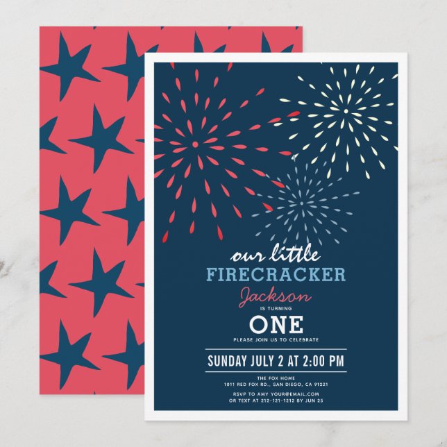 Firecracker 4. Juli Feuerwerke Geburtstag Einladung (Vorne/Hinten)