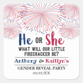 Firecracker 4. Juli Gender Reveal Party Quadratischer Aufkleber