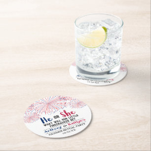 Firecracker 4. Juli Gender Reveal Party Runder Pappuntersetzer