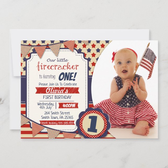 Firecracker Gender Neutral 4. Juli Einladung (Vorderseite)