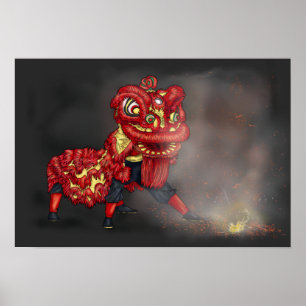 Firecracker Illustration der chinesischen Löwentän Poster