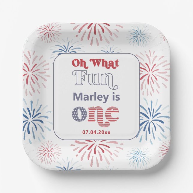 Firecracker Red White Blue 1. Geburtstag Party Pappteller (Vorderseite)