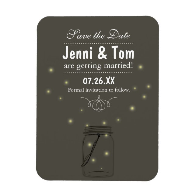 Firefets in Mason Jar Rustic Magnet Save the Date (Vertikal)
