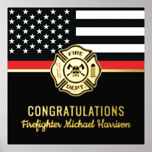 Firefighter Abschluss Red Line Flaggen Feuerwehrma Foliendrucke