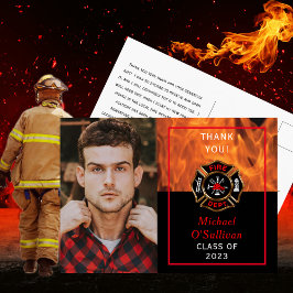Firefighter Academy Graduation Photo Thank You Postkarte