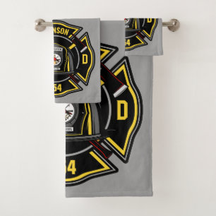 Firefighter ADD NAME Fire Department Rescue Team Badhandtuch Set