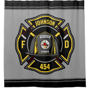 Firefighter ADD NAME Fire Department Rescue Team Duschvorhang