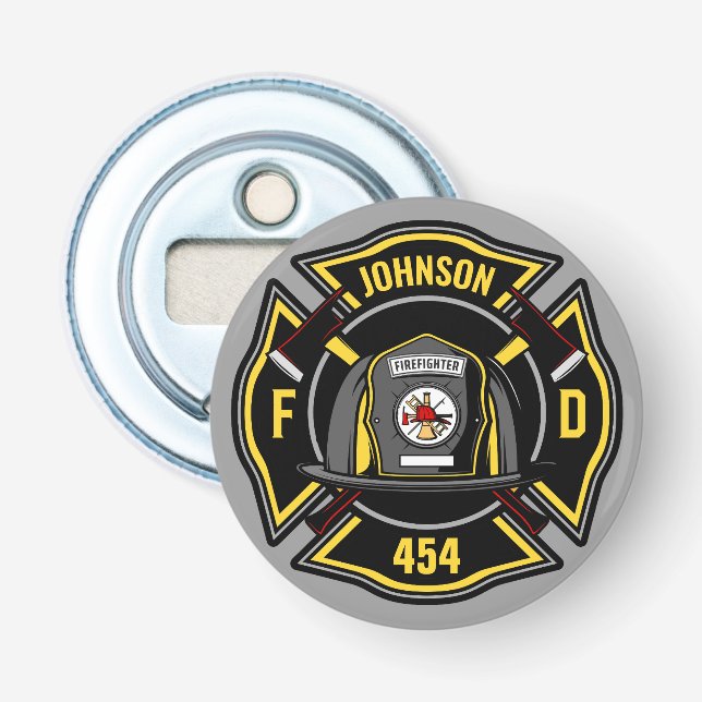 Firefighter ADD NAME Fire Department Rescue Team Flaschenöffner (Vorderseite)