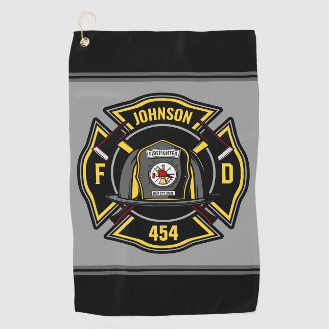 Firefighter ADD NAME Fire Department Rescue Team Golfhandtuch (Vorderseite)