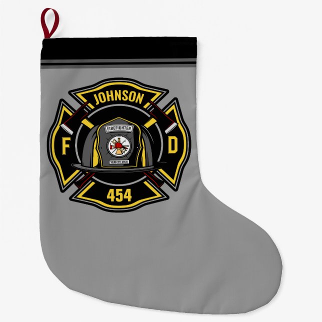 Firefighter ADD NAME Fire Department Rescue Team Großer Weihnachtsstrumpf (Vorderseite)