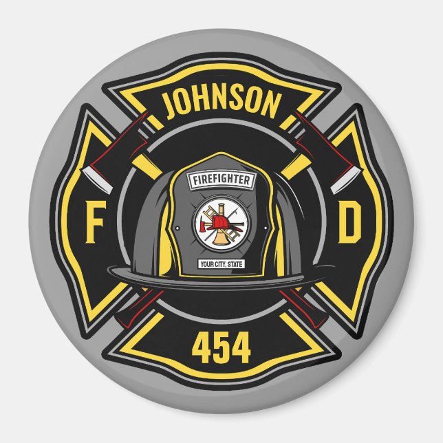 Firefighter ADD NAME Fire Department Rescue Team Magnet (Vorne)