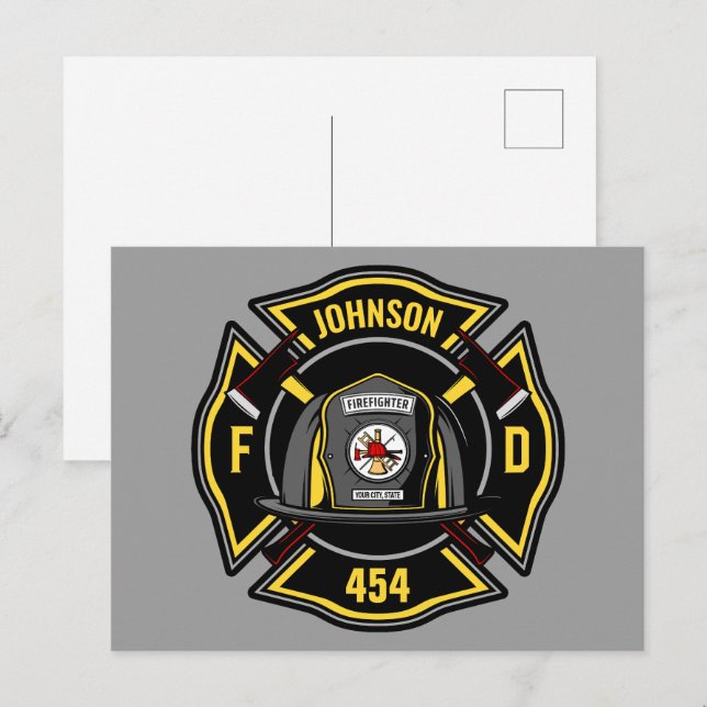 Firefighter ADD NAME Fire Department Rescue Team Postkarte (Vorne/Hinten)