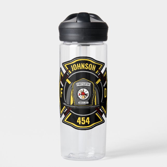Firefighter ADD NAME Fire Department Rescue Team Trinkflasche (Vorderseite)