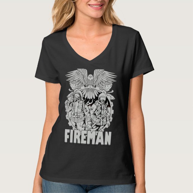 Firefighter American Flag Eagle Fireman Womans Man T-Shirt (Vorderseite)