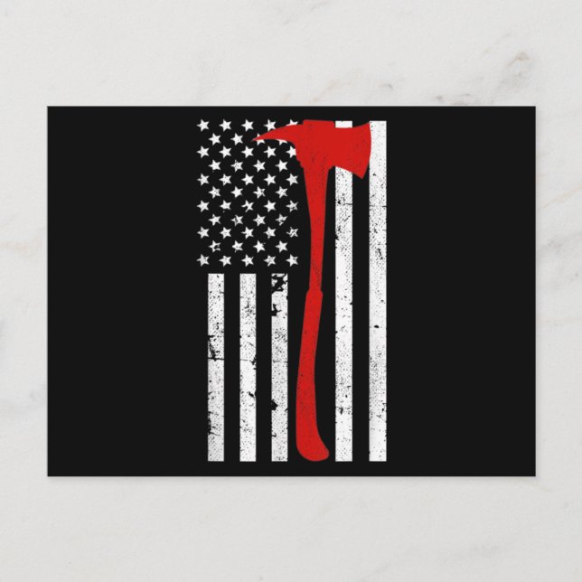 Firefighter American Flag Thin Red Line Ax Postkarte (Vorderseite)