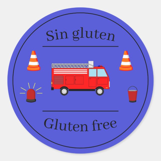Firefighter Blue Bilingual Birthday Food Label Runder Aufkleber (Vorderseite)