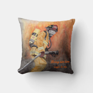 Firefighter bringt ihm Zuhause-Safe-Text-Theme-Kis Kissen