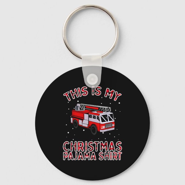 Firefighter Christmas Pajama - Fire Truck Funny Fi Schlüsselanhänger (Vorderseite)
