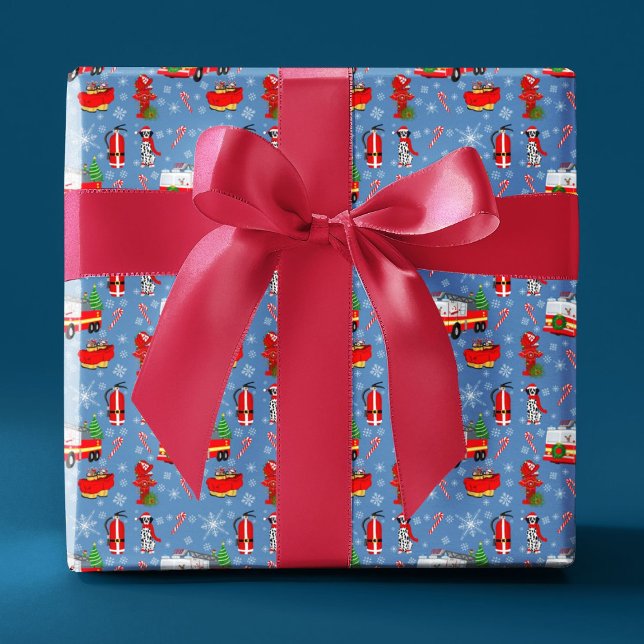 Firefighter Christmas With Santa and Dalmatian    Geschenkpapier (Von Creator hochgeladen)