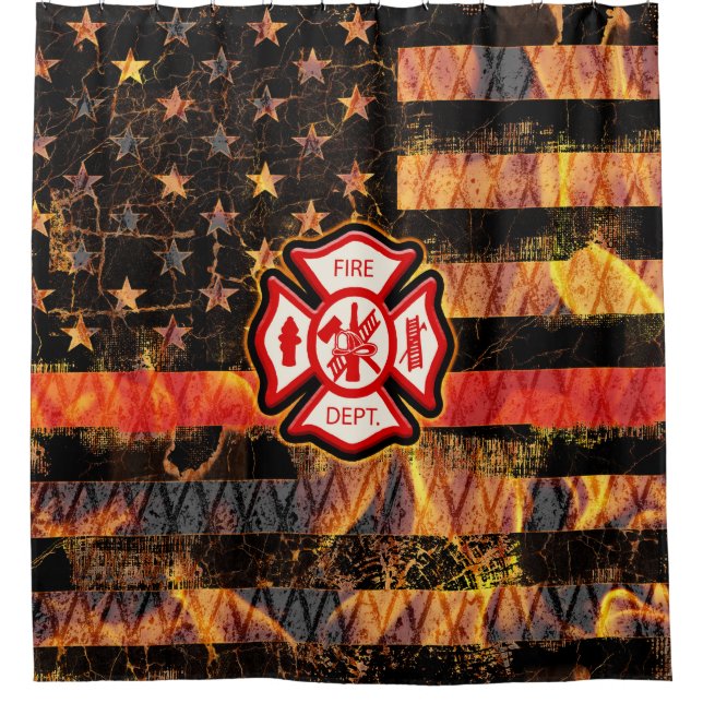 Firefighter Cross and Flames Duschvorhang (Vorderseite)