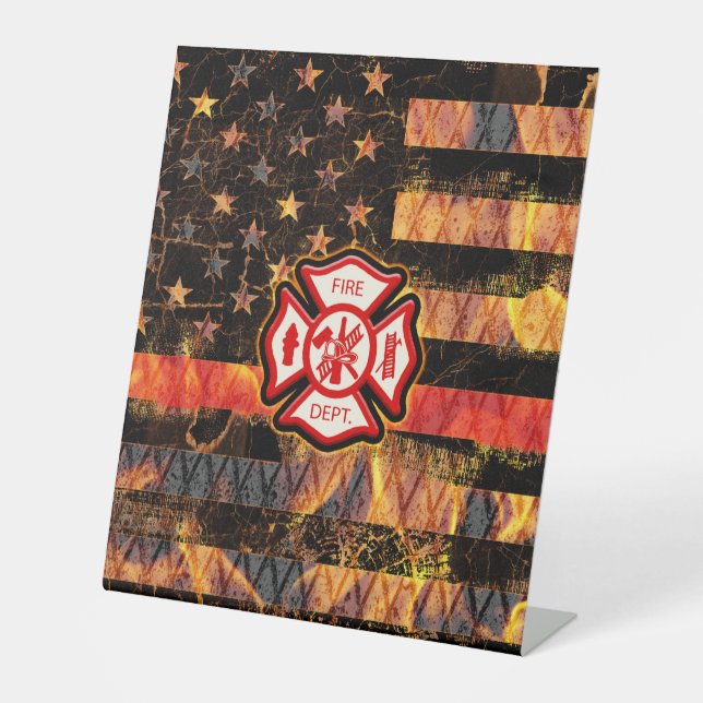 Firefighter Cross and Flames Sockelschild (Vorderseite)
