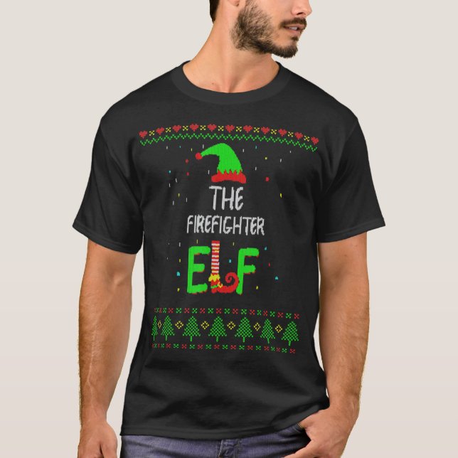 Firefighter Elf Familie Match Ugly Sweater Chris T-Shirt (Vorderseite)