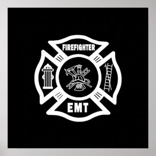 Firefighter EMT White Poster