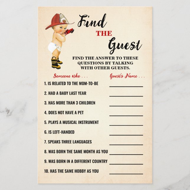 Firefighter Finden Sie die Baby Shower Game Card Flyer (Vorne)