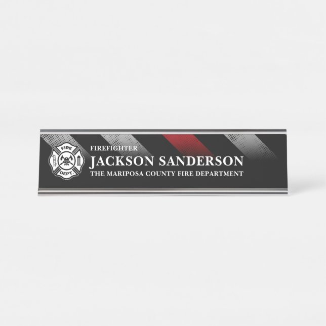 Firefighter Fire Department Thin Red Line Logo Schreibtischnamensplakette (Vorderseite )