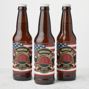 Firefighter Fire Rescue Department USA Flag Custom Bierflaschenetikett